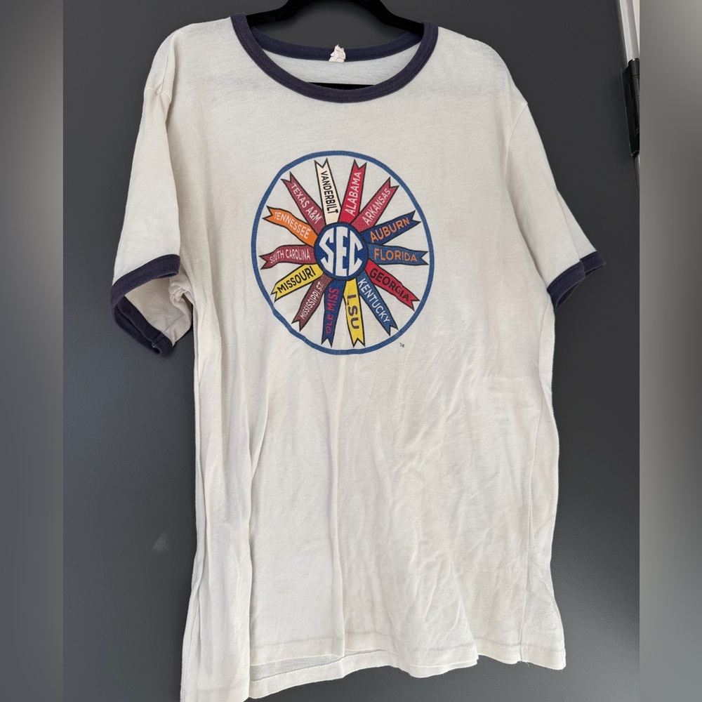 Alternative Apparel White Tee with Navy Trim and SEC Graphic
